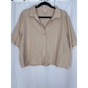 Shade & Shore beige linen blend crop top coastal vacation holiday size large